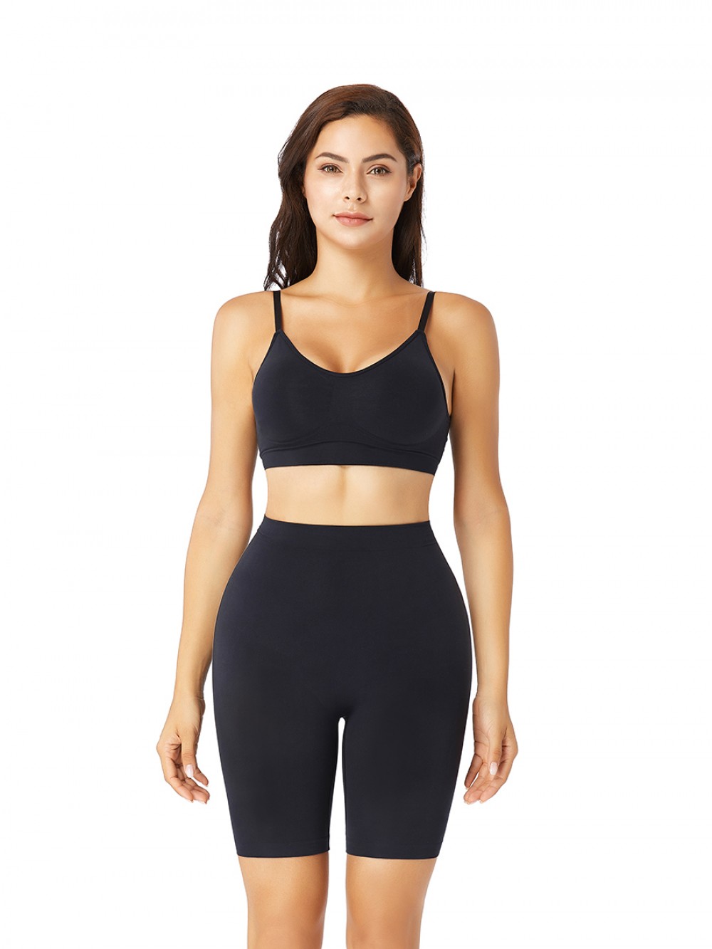 Black Seamless Bra Removable Pads High Waist Shapewear Panties Suit